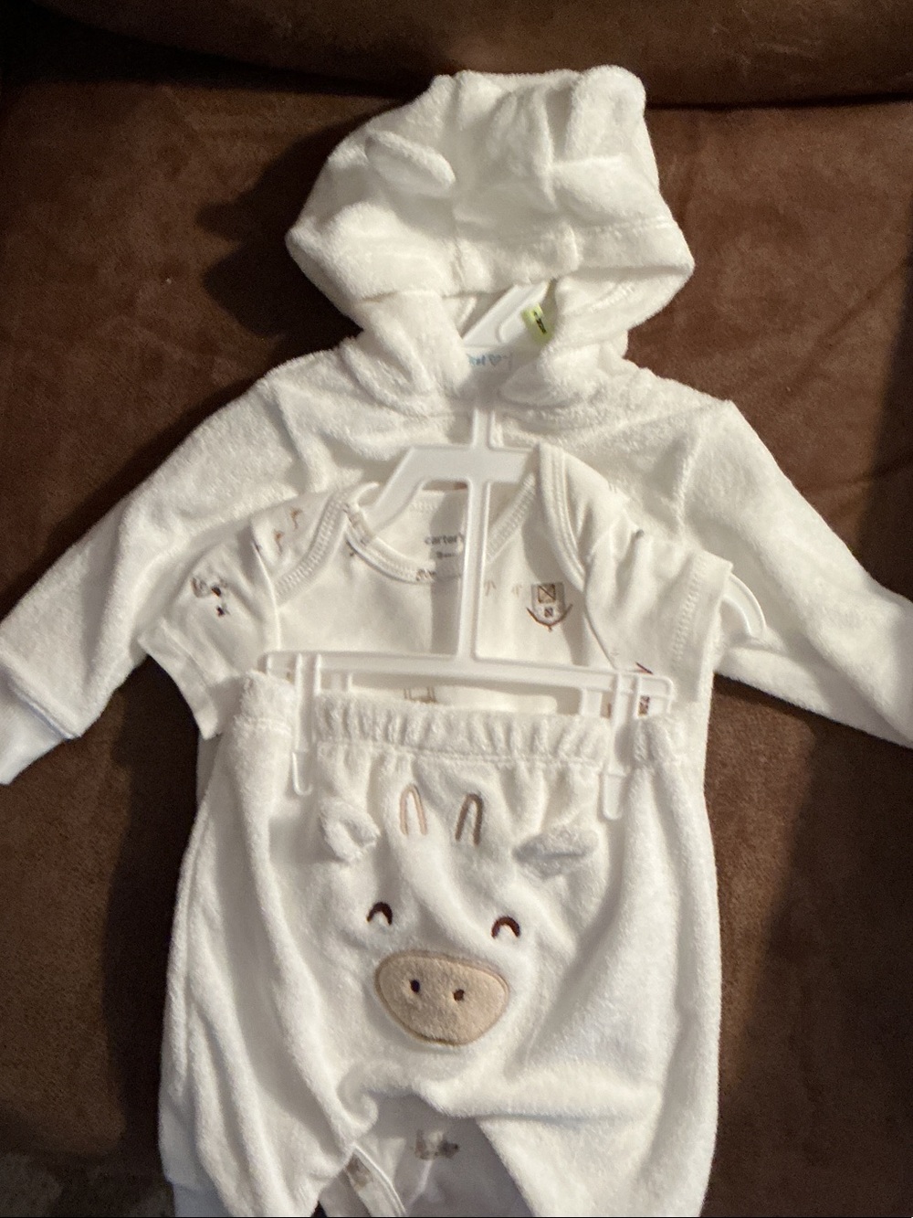 Carter's Plush White Hooded Baby Romper with Ear Detail
